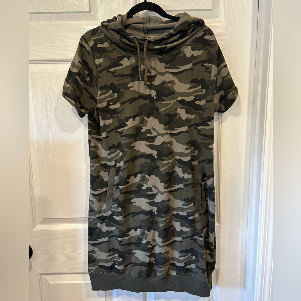 Camouflage Short Sleeve Hoodie  Lounge Dress